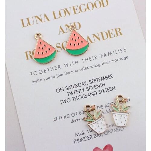 40pcs Triangle Watermelon Potted Plant Shape Enamel Alloy Gold color Charms Pendants for DIY Jewelry Pendants Necklace CH0223