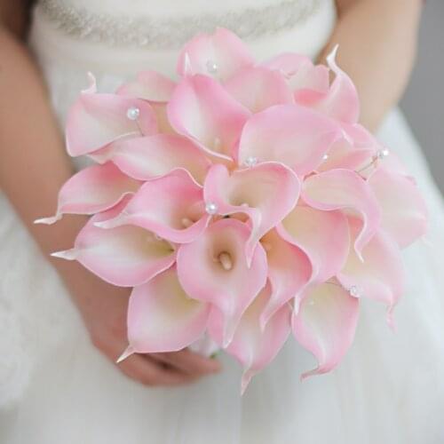 IFFO bride holding flower custom modeling pink calla lily lily wedding bouquet simple bridesmaid bride bouquet DIY decoration