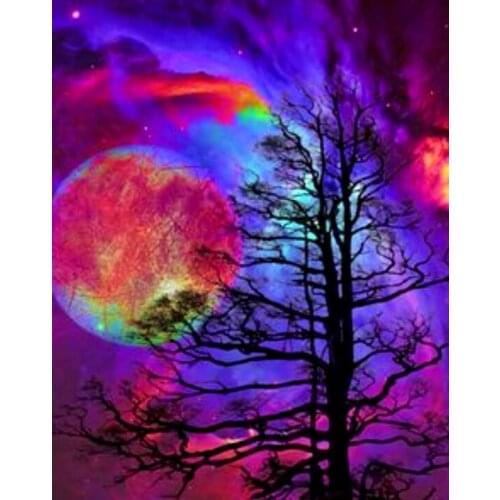 JMINE Div 5D colorful moon tree moonlight Full Diamond Painting cross stitch kits art Scenic 3D paint by diamonds