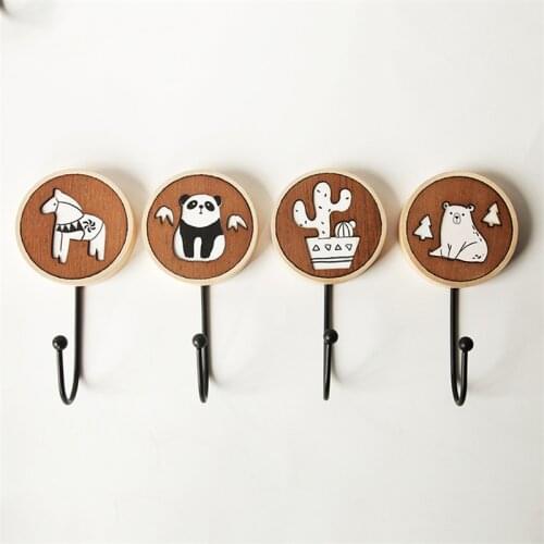 Creative Solid Wood Decorative Hook Wall Hanging Doorway Kitchen Wall Wardrobe Wooden Coat Hook Bathroom Clothes Hook Free Punch