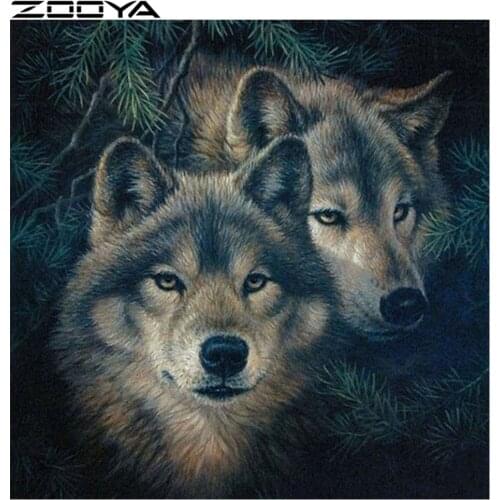 Round Diamond Painting Cross-Stitch Kits Wall Sticker Diamond Embroidery Animal Two Wolves Gifts Pictures Of Rhinestones R1742