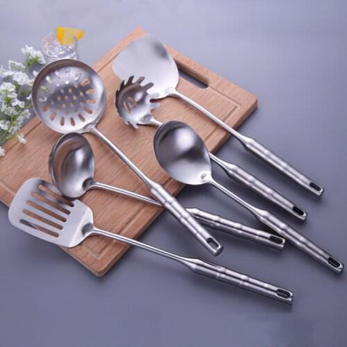 304 Stainless Steel Kitchenware Colander Soup Spoon Frying Spatula Creative Silver Wok Cooking Tools Household Kitchen Supplies