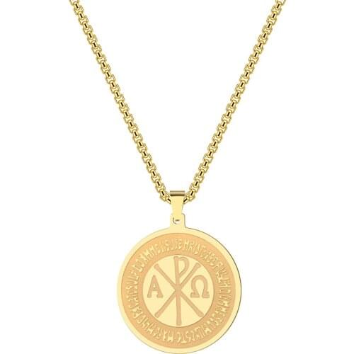 Kinitial Amulet Pendant Chi Rho Constantine Cross Necklaces Pendants Stainless Steel Symbol of Life Disc Necklaces Jewelry Gifts