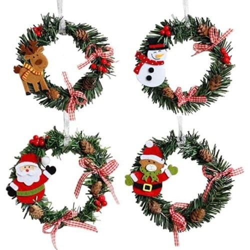 Mini PVC Christmas Wreath DIY Xmas Ornament With Elk Snowman Santa Claus Baubles Christmas Wreath Door Window Decorations