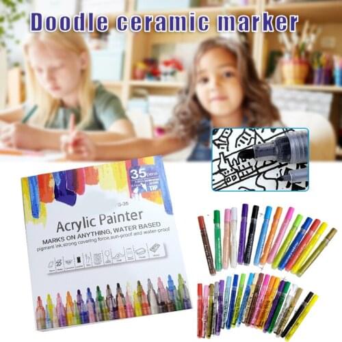 35colors Set 0.7mm 2.0mm Acrylic Paint Marker Pen Art Markers Supplies On Rock Glass Canvas Metal Ceramic Mug Wood Plastic