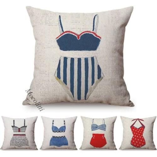 Nordic Sexy Bikini Vintage Swimwear Hand Painted Poster Design Sofa Throw Pillow Case Cotton Linen Room Decorative Cushion Cover