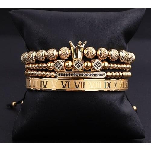 2020 Latest Fashion Men Jewelry Bracelet Luxury CZ Micro Pave Charm Stainless Steel Roman Bangle Bracelet Set men jewelry gift