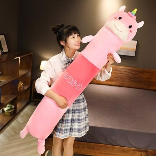 New Style 90-140CM Cartoon Animals Cylindrical Pillow Long Unicorn Cat Dinosaur Lion Stuffed Toy Kids Sleeping