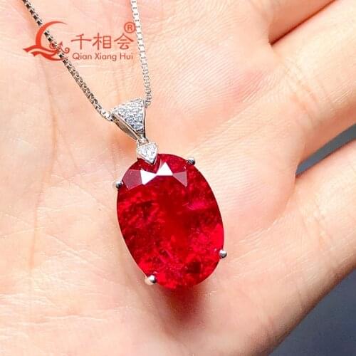 925 silver Fashion oval shape with inclusions red color Artificial ruby 14*19mm 18ct main stone Jewelry for Pendant Necklace
