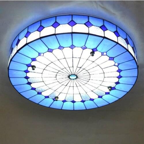 Mediterranean Circular Bedroom Ceiling Light Tiffany Living Room Ceiling Lamp Study Room Restaurant Ceiling Lighting Fixtures