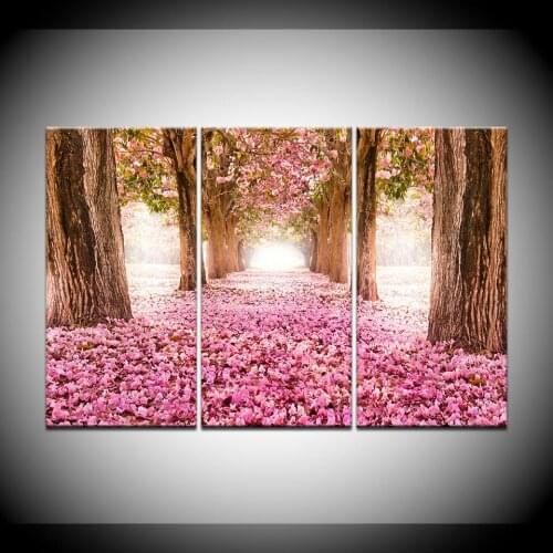 Home Decoration Modern Painting On Canvas 3 Panel Pink Cherry Tree Living Room Wall Art Pictures HD Printed Posters Frame
