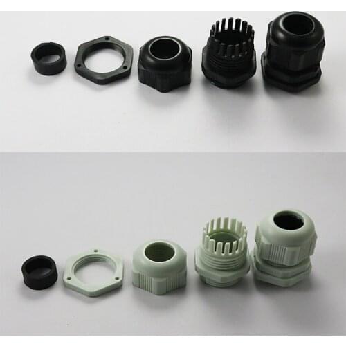 Waterproof Cable Gland 5pcs Cable entry IP68 M12 16 18 20 22 24 25 27 30 32 36 40 50 63 white Black Nylon Plastic Connector