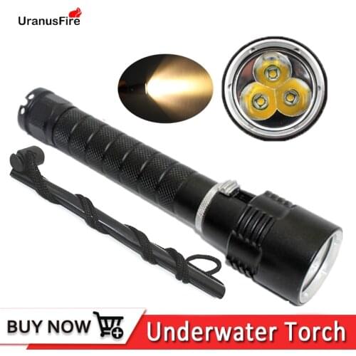 Uranusfire Waterproof 3 XM L2 LED Diving Flashlight 18650 Torch Yellow Light Underwater light L2 spearfishing Torch Lanterna