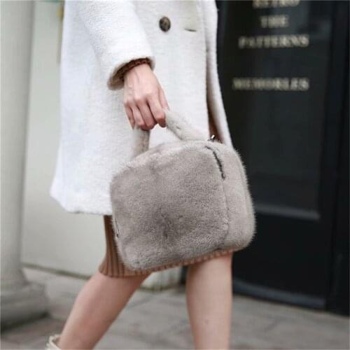 IANLAN Womens Full-pelt Mink Fur Handbags Solid Rectangle Purse Ladies Real Fur Shoulder Bags IL00539