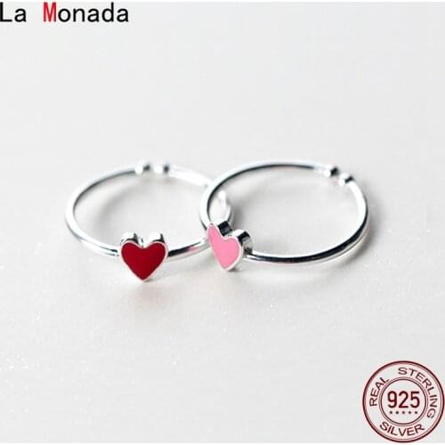 La Monada Red Heart Finger Rings For Women 925 Silver Jewelry For Women Rings Adjustable Jewelry Silver Ring 925 Women Korean