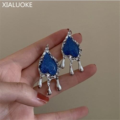 XIALUOKE S925 Needle Punk Metal Lava Irregularly Shaped Stud Earrings For Women Vintage Hyperbole Earring Aretes Party Jewelry