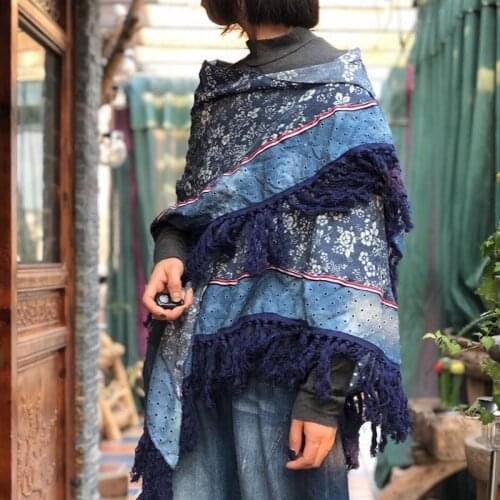 FairyNatural Ladies Flower Print Vintage Tassels Scarfs 2021 Winter New Cotton Warm Women Retro Brief Shawl Clothing