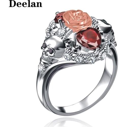 DEELAN rose heart cubic zircon for womens ring Fashion punk style skull rings for mens party trend friendship gift Drop shipping
