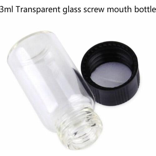 15PCS 3ml small cute clear glass sample bottle essential oil bottle laboratory chemical bottle, black screw cap