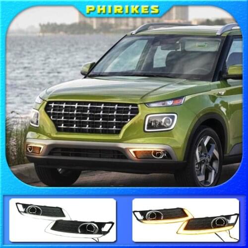2PCS Turn Yellow Signal Relay 12V Car DRL Lamp Waterproof LED Daytime Running Light For Hyundai Venue 2019 2020