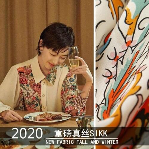 2020 early spring European and American show advanced custom digital printed silk crepe fabric 100% silk shirt clothing fabric