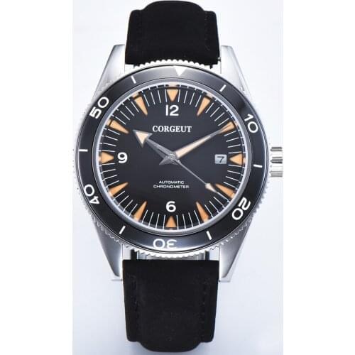 41mm corgeut black dial ceramic bezel date sapphire glass automatic movement mens watch