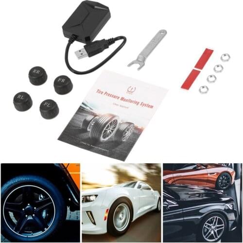 Universal USB Car TPMS Android Tire Pressure Monitoring System with 4 External Sensors Auto Security Alarm Systems
