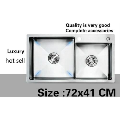 Free shipping Apartment kitchen manual sink double groove do the dishes luxury 304 stainless steel standard hot sell 720x410 MM