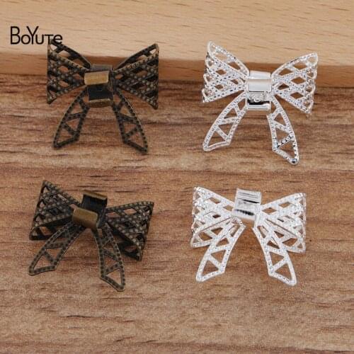 BoYuTe (20 Pieces/Lot) 20*20MM Filigree Bowknot Hair Rope Clasp Clips Diy Handmade Hair Accessories Jewelry Findings Components