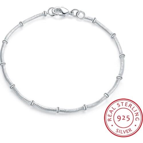 Pure Real 925 Sterling Silver Tiny Thin Beads Snake Chain Bracelet for Women Girl Friend Jewelry pulseras armbanden voor vrouwen