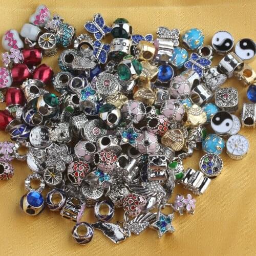 Random Mixed Metal Alloy Colorful Crystal CZ Enamel Europe Big Hole Beads Charms Fit Charm Bracelets for Women Jewelry