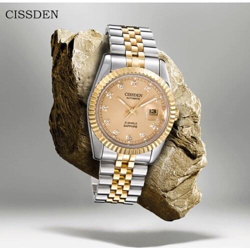 CISSDEN Top Brand Luxury Men Gold Watches Stainless Steel Automatic Mens Watches Mitota 8205 Movement Men Mechanical Watch 2020