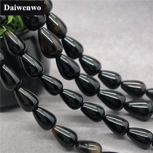 Black Brown Agate Onyx Drop Beads Natural Loose Stone Diy for Necklace