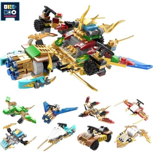 UKBOO 38PCS Ninja 8IN1 Demolition Fighter Aircraft Building Blocks City DIY Model Weapons Figures Assembly Bricks Children Toys