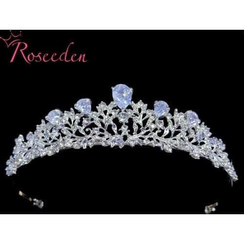 Classic Sparkling Big Cubic Zircon Wedding Tiara CZ Princess Bridesmaids Bridal Diadem Crown For Women Party Head Piece RE933