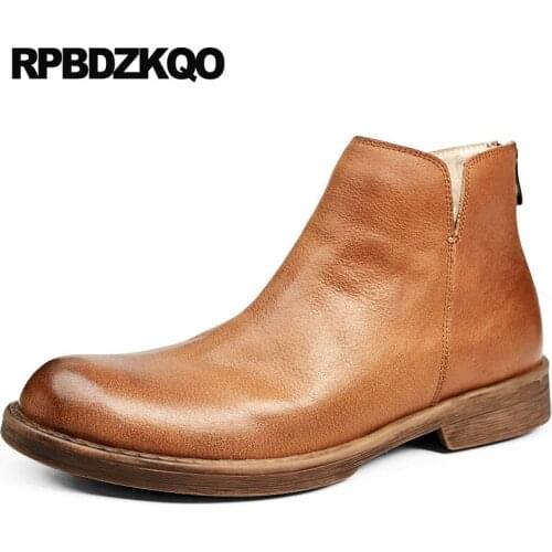Dress Short Plus Size Men Genuine Leather Booties Brown Zipper Retro Handmade Designer Shoes Formal High Top Full Grain Boots