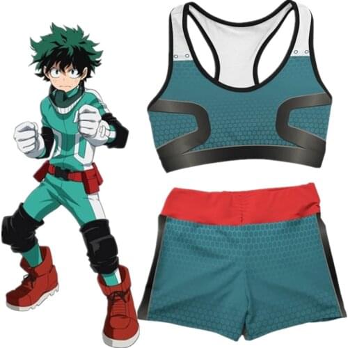 Anime My Hero Academia Cosplay Costume Midoriya Izuku Deku Gym Sport Workout Running Short Bra Yoga Suit Tracksuit Fitness