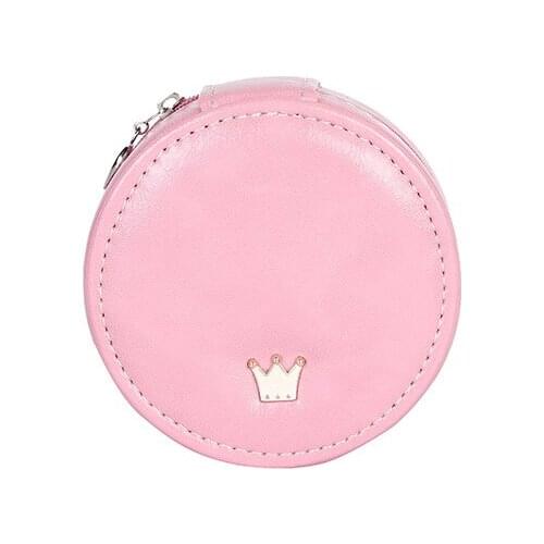Creative cute round cosmetic box mini leather mirror storage box simple portable outdoor jewelry box