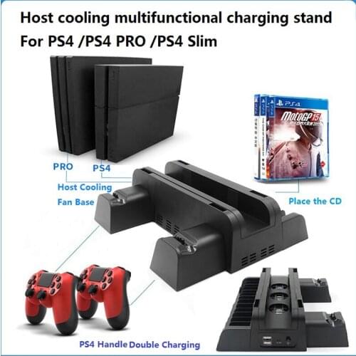PS4 Multifunctional Double Charging Stand Host Cooling Fan Base Handle Charger Bracket Disc Rack For Playstation 4 Pro Slim