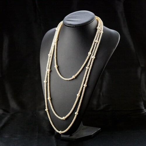 Design 215cm White freshwater pearl multilayer long necklace fashion jewelry