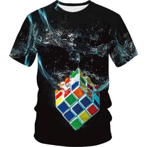 Rubiks Cube Mens T-Shirt Summer Fashion Short Sleeve 3D Round Neck Top Lucky Element Shirt Fashionable Mens T-Shirt 2021 New