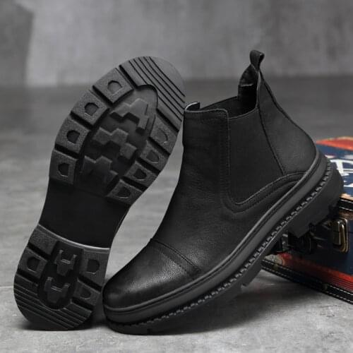 Autumn Winter Mens Chelsea Boots Leather Casual Shoes Male British Style Slip-on Comfortable Ankle Short Boot For Men Motorcycle