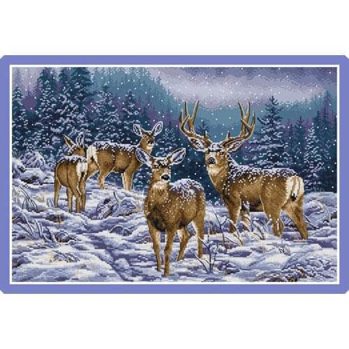Winter Deer Printed Cross Stitch Kits Pattern Canvas Embroidery Sets 11CT 14CT Needlework Creativity and Handicraft Diy Handmade