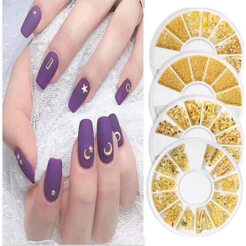 6 Grids Mixed Pack Nail Art Metal Rivet Jewelry Japanese Hollow Star and Moon Shaped Alloy New Set Nail Decoration DIY Design