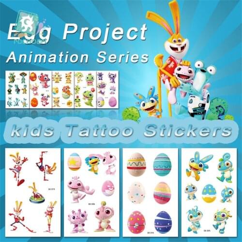 1pcs Happy Animation exclusively authorized the Egg Party Cartoon Rabbit Dinosaur Egg Project Temporary Tattoo Sticker For kid