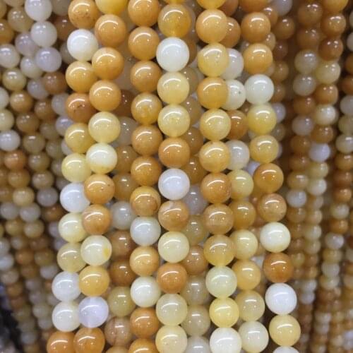 Natural Stone Brazil Topaz Round Loose Beads 6/8/10MM Genuine Undyed Yellow Jades Bead For Jewelry Making DIY Bracelet 15