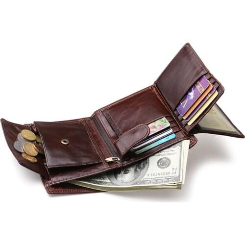 2020 new mens short wallet oil wax leather retro wallet fashion multi-card slot European and American fashion ticket folder