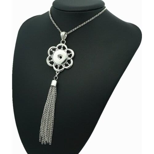 New Beauty Fashion Simple Hollow flower tassel snap necklace chain 60cm fit DIY 18MM snap buttons jewelry DJ0193