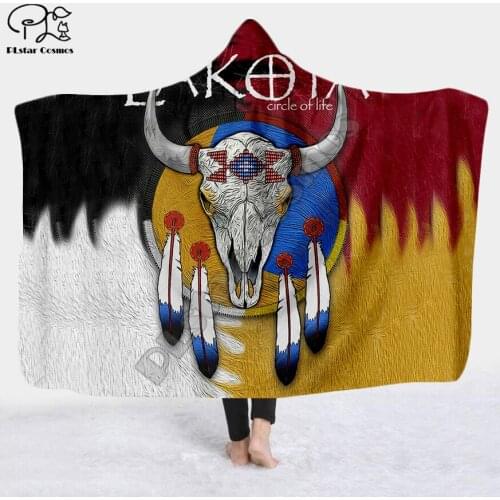 Plstar Cosmos Black Native Indian Lakota Skull Hooded Blanket 3D full print Wearable Blanket Adults men women style-4