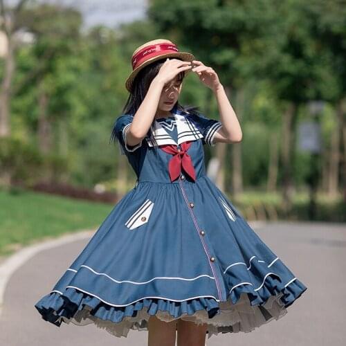 Princess sweet lolita dress college style retro sailor collar falbala high waist victorian dress kawaii girl lolita op loli cos